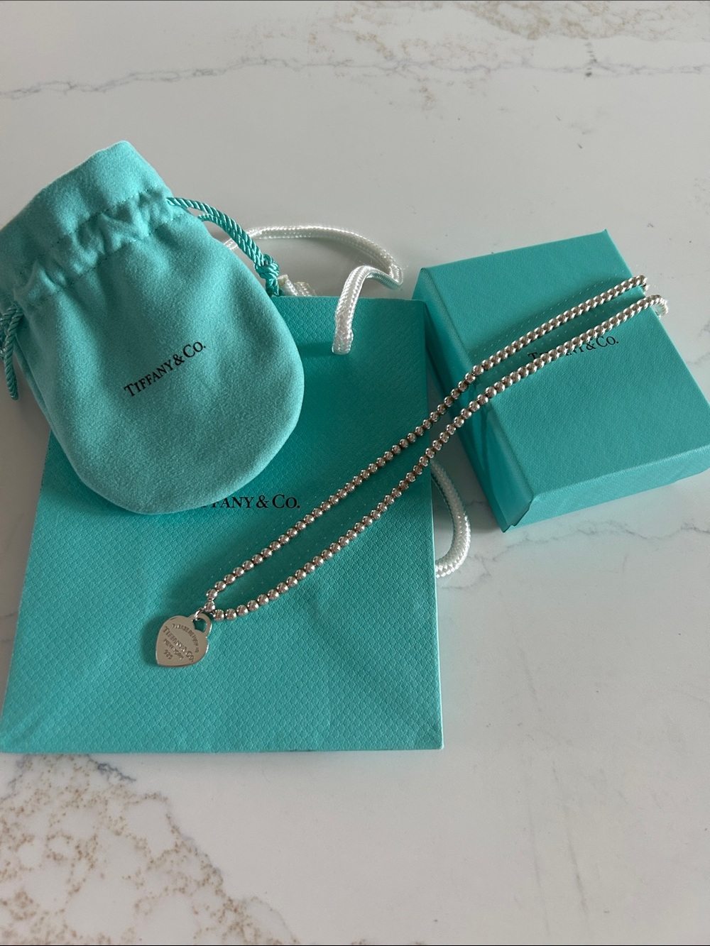 Tiffany & Co. Sterling Silver Bead Necklace with Heart Tag - Picture 6 of 6